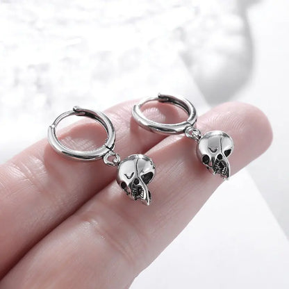 Silver-Plated Skull Earrings Gothic Ghost Head Hypoallergenic Earrings for Men Punk Rock Trendy Halloween Jewelry