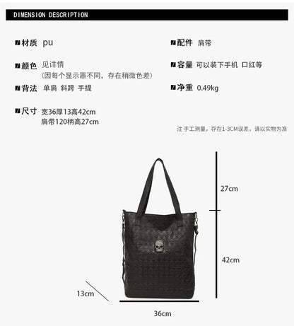 New Black Leather Tide Rivets Big Bag Printing Flower Skull Shoulder Bag Handbag Fashion Leisure Women's Bags