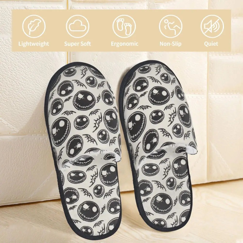 Custom Halloween Jack Skellington Collage Soft Scuff With Memory Foam Slippers Women Bedroom House Shoes