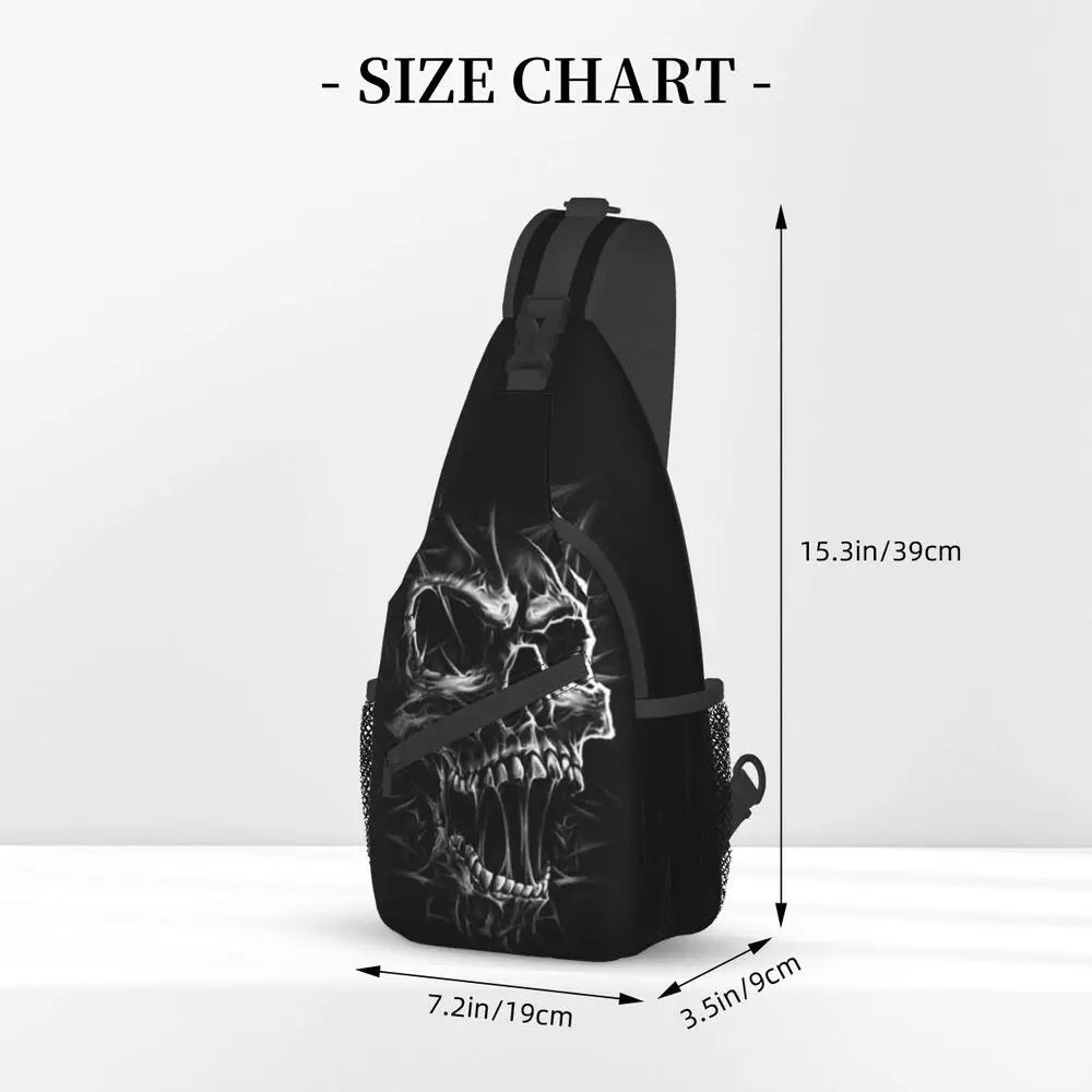 Gothic Skeleton Death Skull Sling Chest Bag Custom Crossbody Shoulder Backpack for Men Cycling Camping Daypack