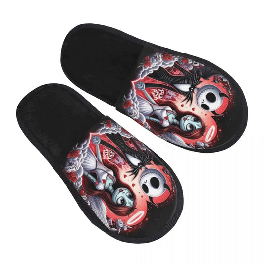 Custom Halloween Jack Skellington Collage Soft Scuff With Memory Foam Slippers Women Bedroom House Shoes