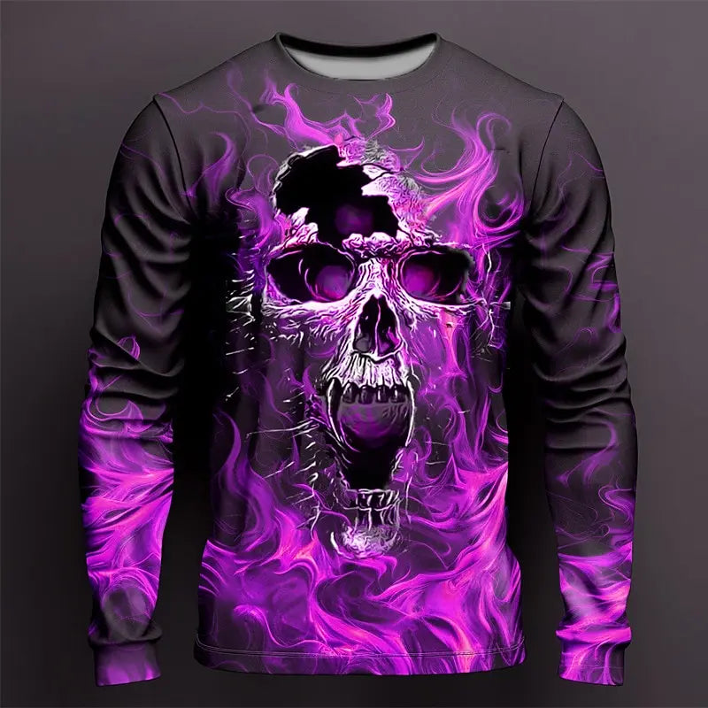 Funny Skull Print Men's T Shirts Fashion Cotton Long Sleeve T-shirt Casual O-neck Loose Tops Hip Hop Trend Harajuku Men Clothing