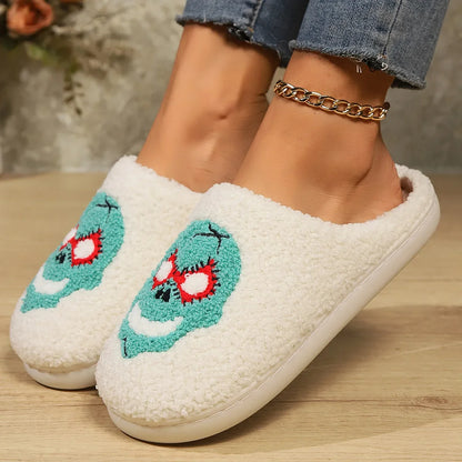 Halloween Ghost Cotton Slippers Home Flat Scream Slipper Indoor Non-slip Thickened Shoes Skull Slippers Halloween Gift Women Men