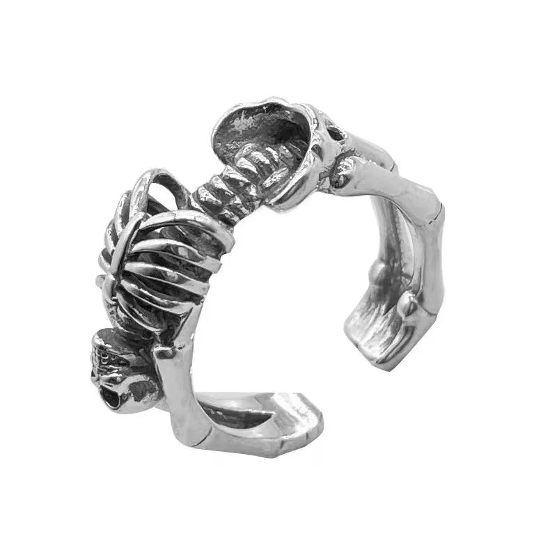 XIYANIKE Vintage Thai Silver Skull Skeleton Cuff Finger Rings For Women Punk Fashion New Jewelry Gift Party anillos mujer