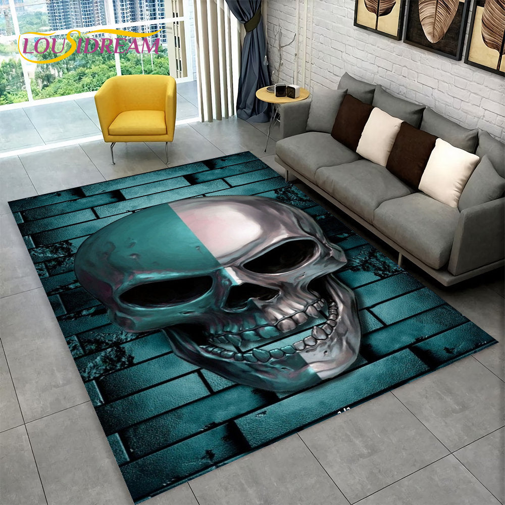 3D Creative Horror Indian Skull Area Rug,Carpet Rug for Home Living Room Bedroom Sofa Doormat Decor,Kitchen Non-slip Floor Mat