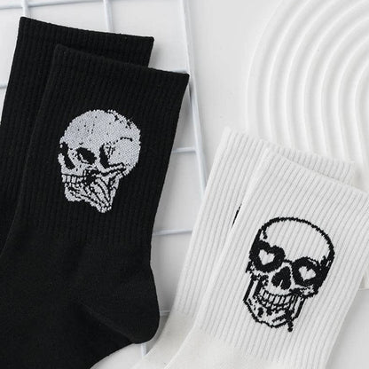 Pairs Men Skull Pattern Fashion Versatile Crew Socks, Halloween Dy, For Daily Life