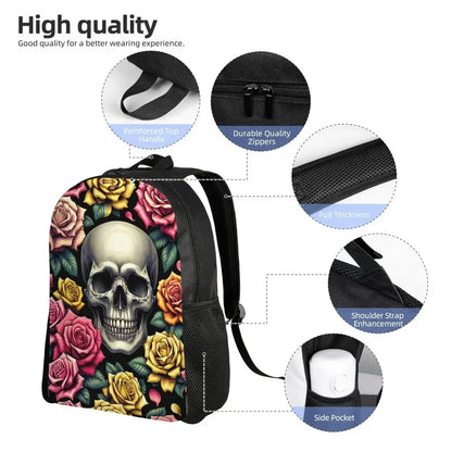 Personalized Skull Rose Backpacks Men Women Basic Bookbag for School College Bags