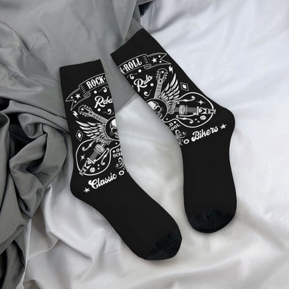 Custom Rockabilly Motorcycle Rider Rock Skull Men's Crew Socks Unisex Kawaii 3D Printed Dress Socks