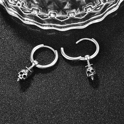 1 pair of punk Gothic skull sword hoop earrings for men