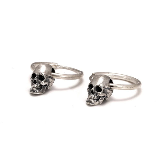 Real 925 Sterling Silver Skull Earrings Retro Antique Hook Shape Gothic Vintage Jewelry for  Women