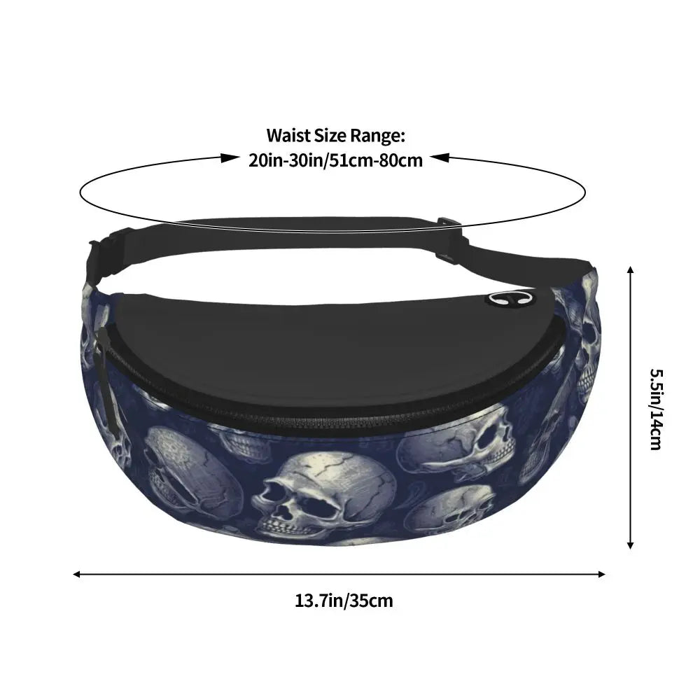 Gothic Skull Flower Fanny Pack Women Men Custom Goth Halloween Crossbody Waist Bag for Cycling Camping Phone Money Pouch