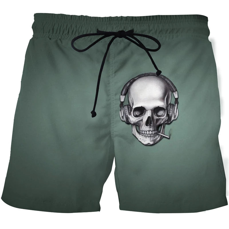 New Men's Skull 3D Print Beach Shorts Graphic Men's Casual Sports Shorts Summer Surfing Shorts Comfortable Shorts Hip Hop Pants