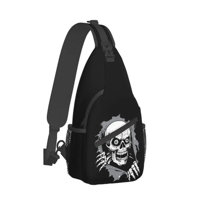 Gothic Skeleton Death Skull Sling Chest Bag Custom Crossbody Shoulder Backpack for Men Cycling Camping Daypack