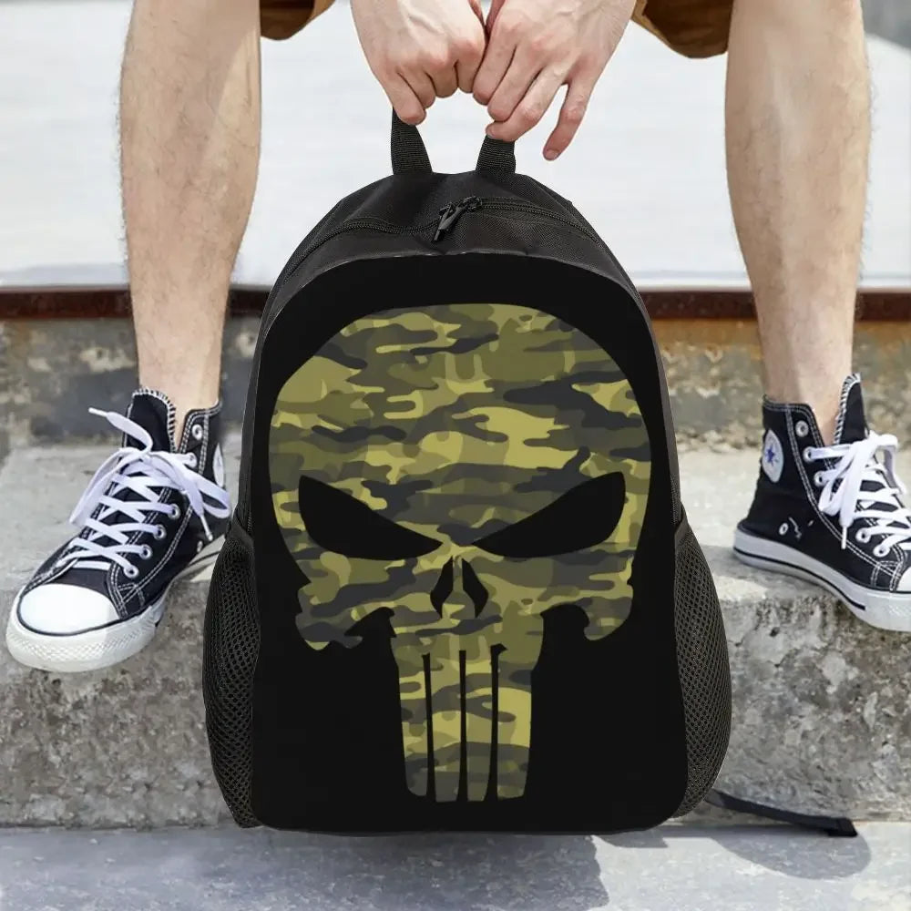 Customized Superhero Backpack Men Women Basic Bookbag for College School Punisher Skull Symbol Bags