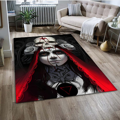 Gothic Female Skull Horror Dead Girl Area Rug,Carpet for Home Living Room Bedroom Sofa Doormat Decor,kids Non-slip Floor Mat 3D