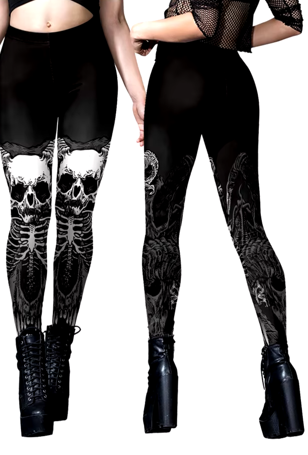 [You're My Secret] Halloween Skeleton Print Legging Punk Women Legging Gothic Fitness Ankle Pants Sexy Stretch Black Leggings