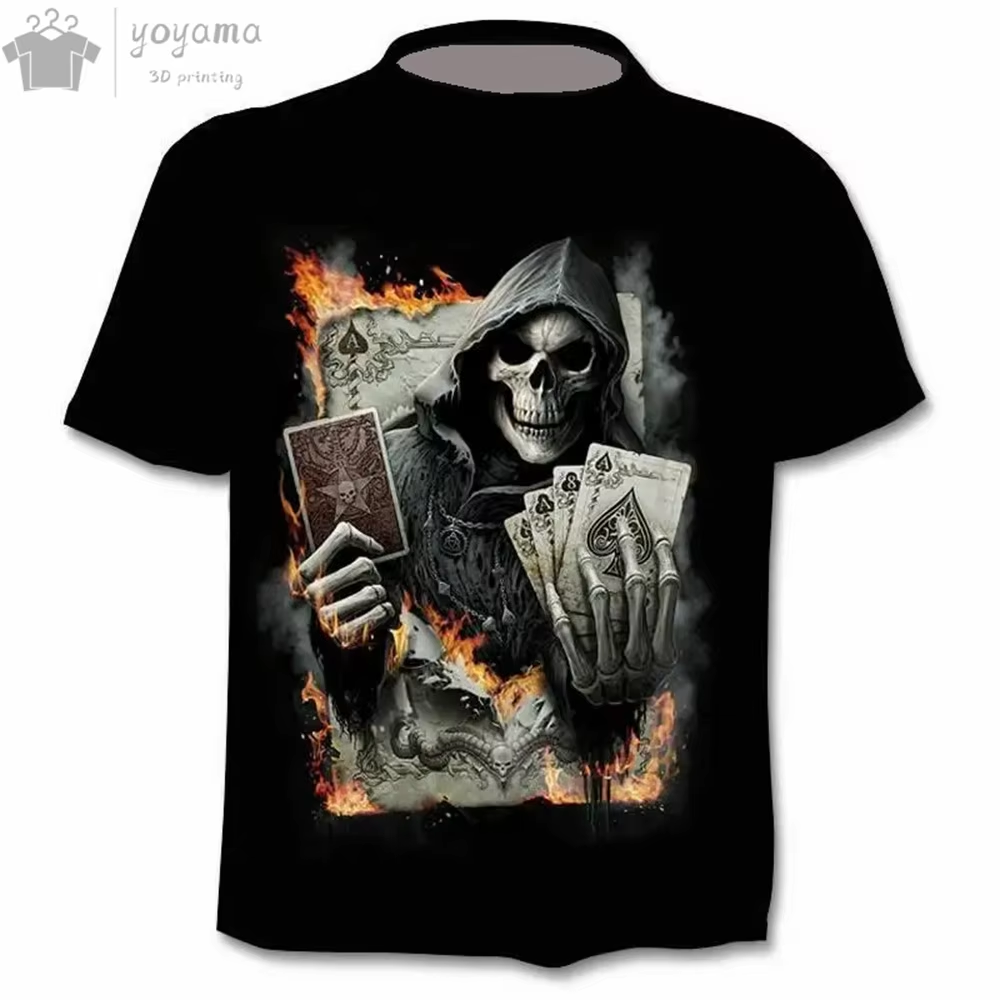 Fashion Skull 3D Printed Short Sleeve Tee Men's Clothing T-Shirts for Men Fun Gothic Grim Reaper O-Neck Short Sleeve Tee Tops