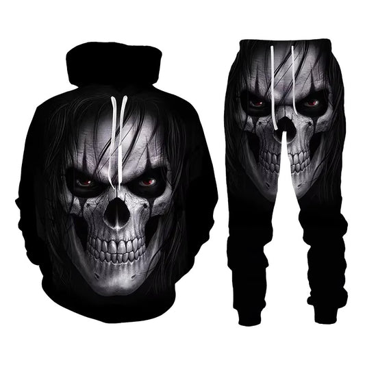 Skull 3D Print Men Punk Hoodie Suit Tracksuit/Pants Goth Skeletons Pullover Casual Streetwear Oversize Autumn Winter Hot-selling