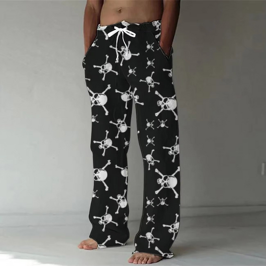 Fashion 3D digital printing skull men's bamboo fiber linen trousers street hip-hop beach leisure quick-drying dance yoga pants