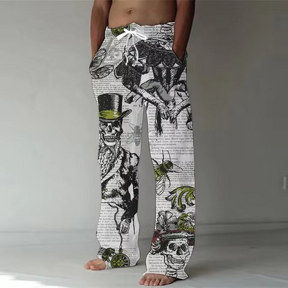 Fashion 3D digital printing skull men's bamboo fiber linen trousers street hip-hop beach leisure quick-drying dance yoga pants